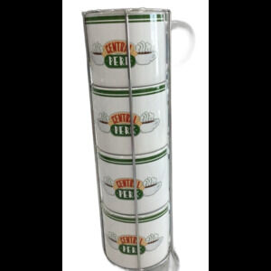 Friends TV Series Central Perk 4 Graphic Ceramic Coffee Mugs with Holder
